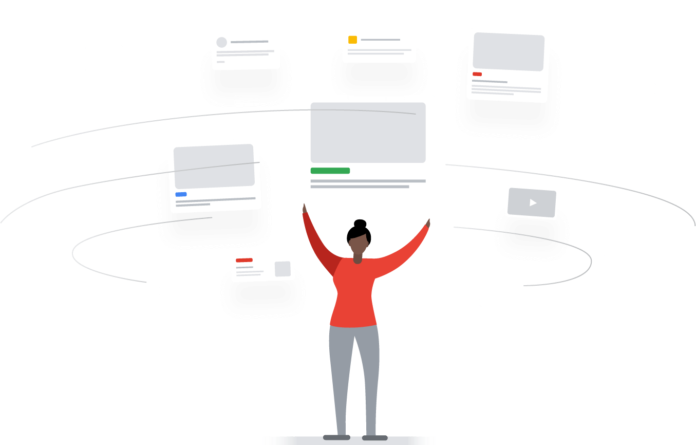 Illustration webpages swirling around a person
