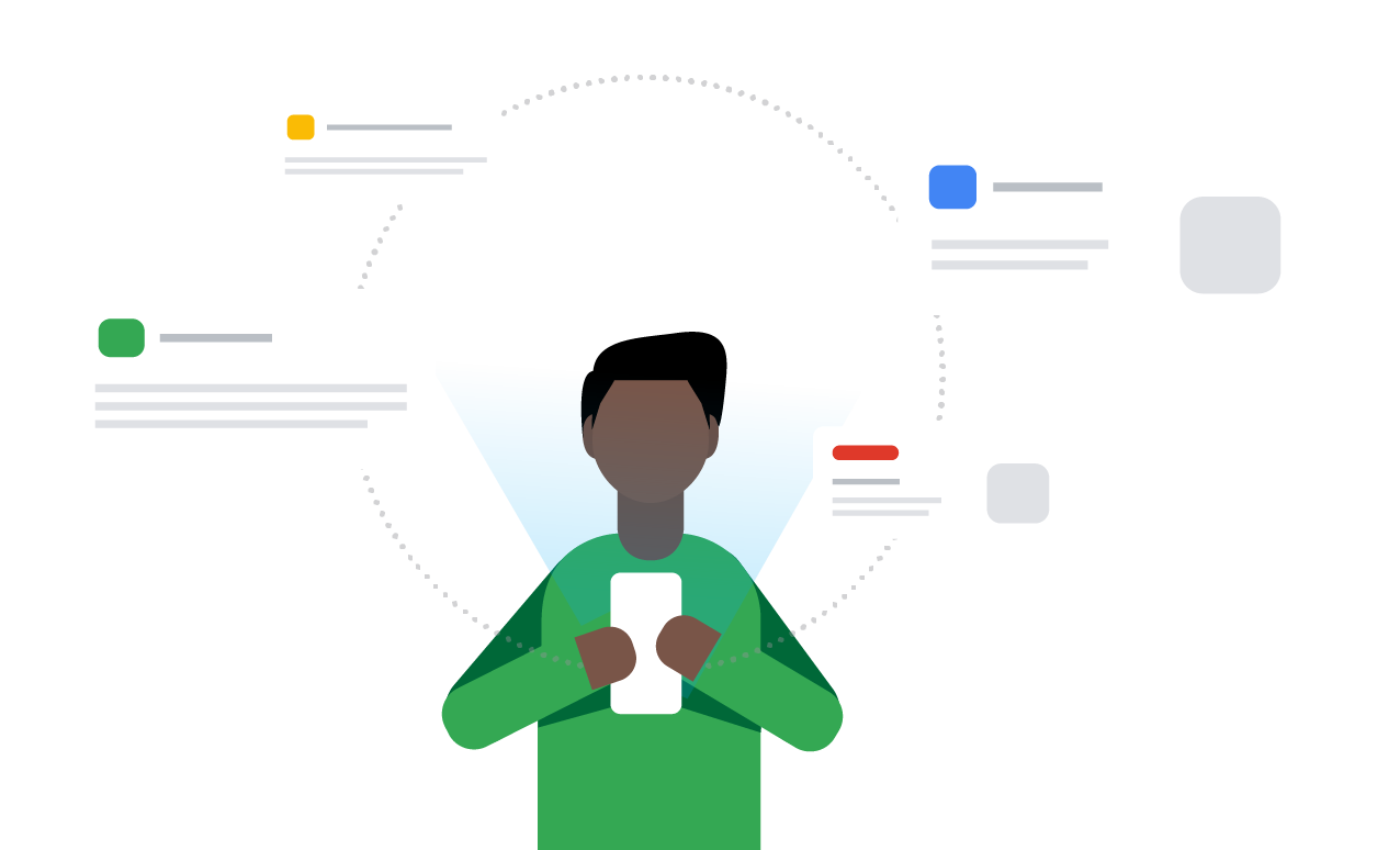Illustration of a user becoming one and in control of news sources