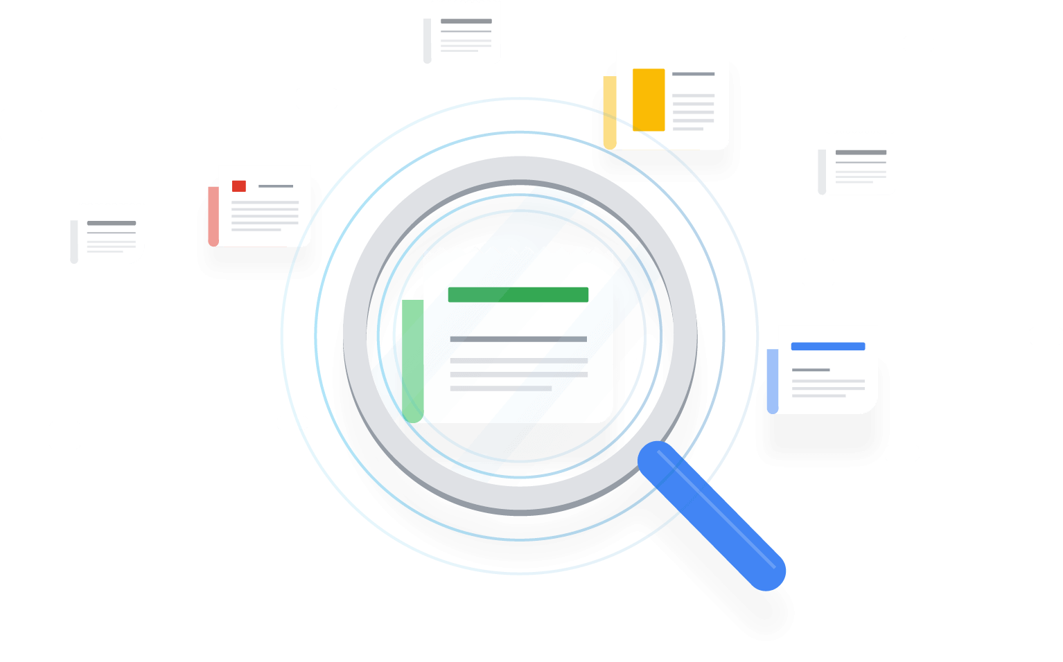 특정 콘텐츠를 자세하게 살펴보는 모습을 보여주는 삽화